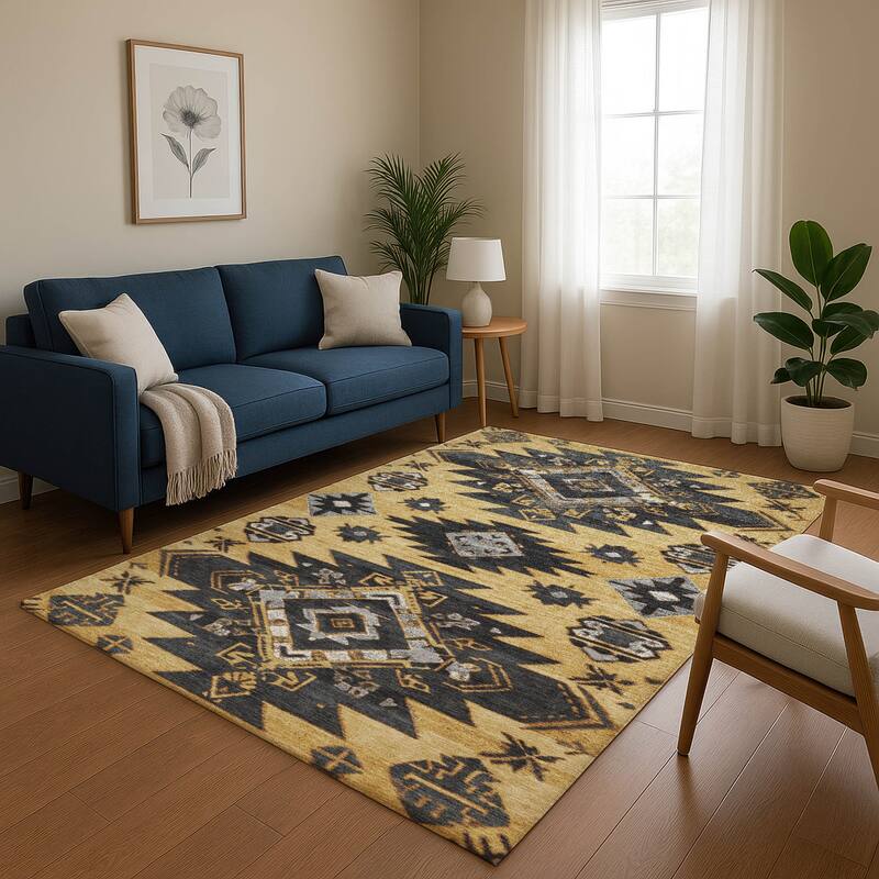 Premium Washable Super Soft Global Tribal Mayfield Rug - Gold - 8' x 10'