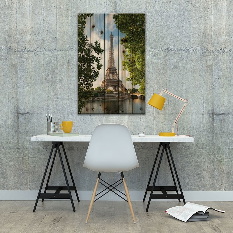 Eiffel Tower At The Banks Of The Seine, Paris, France Print On Wood by Jan Becke - Multi-Color