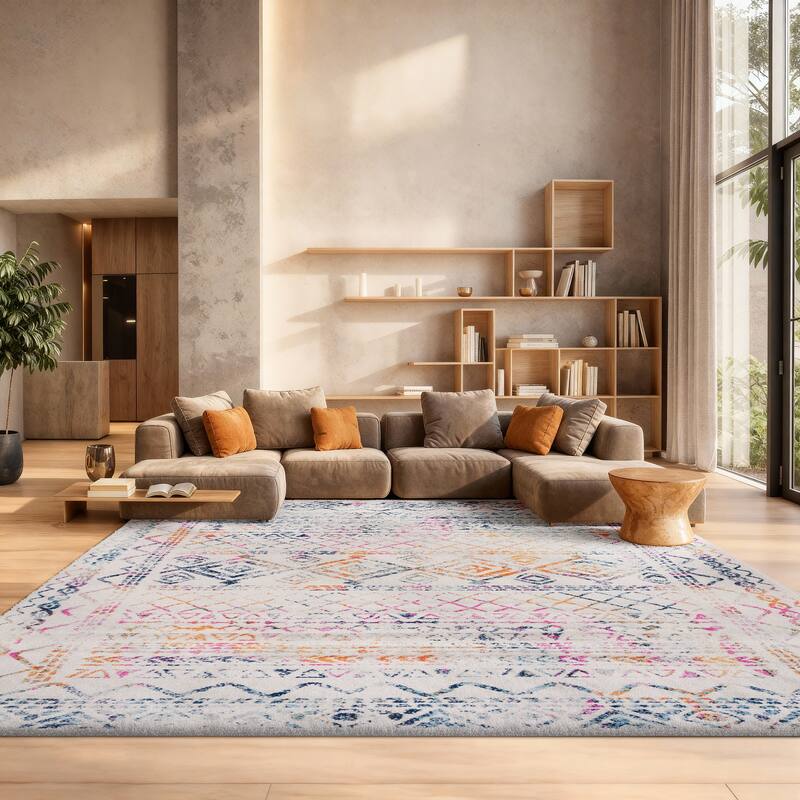 SAFAVIEH Tulum Hinnertje Rustic Moroccan Boho Tribal Distressed Rug - 8' x 10' - Ivory/Fuchsia