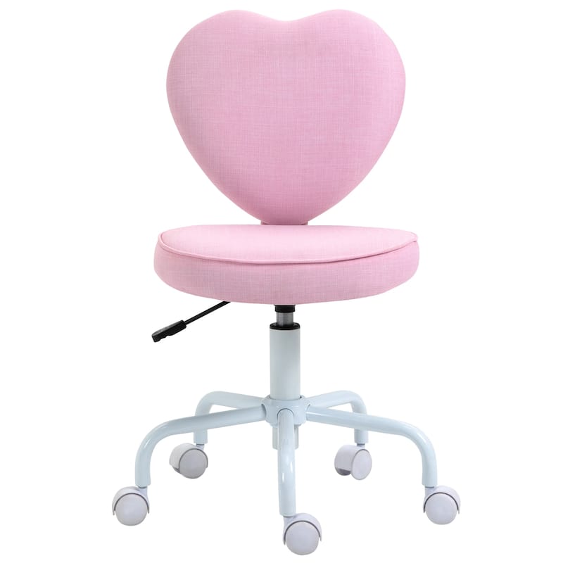Armless Home Office Chair, Fabric Vanity Chair with Swivel Wheels, Upholstered Desk Chair with Adjustable Height - Pink