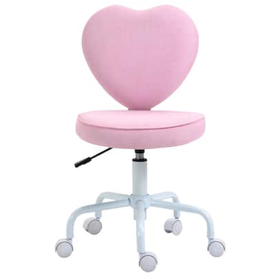 Armless Home Office Chair, Fabric Vanity Chair with Swivel Wheels, Upholstered Desk Chair with Adjustable Height