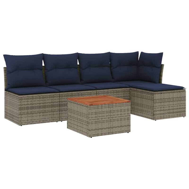vidaXL Patio Sofa Set with Cushions Outdoor Furniture 6 Piece Poly Rattan - 24.4" x 24.4" x 27.2"