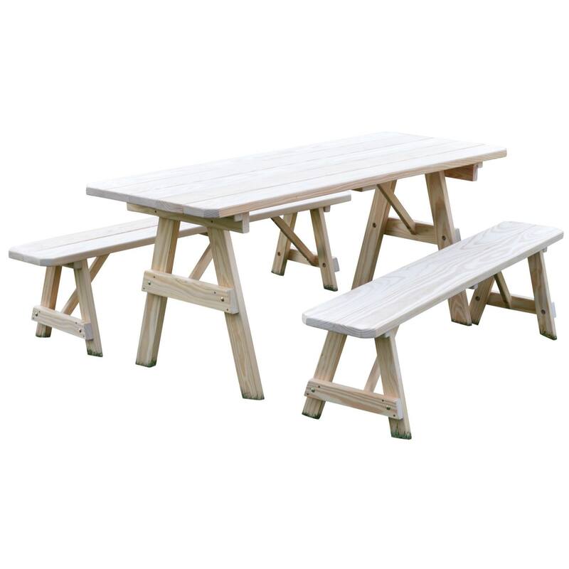 Pressure Treated Pine 6' Traditional Picnic Table with 2 Benches - Unfinished
