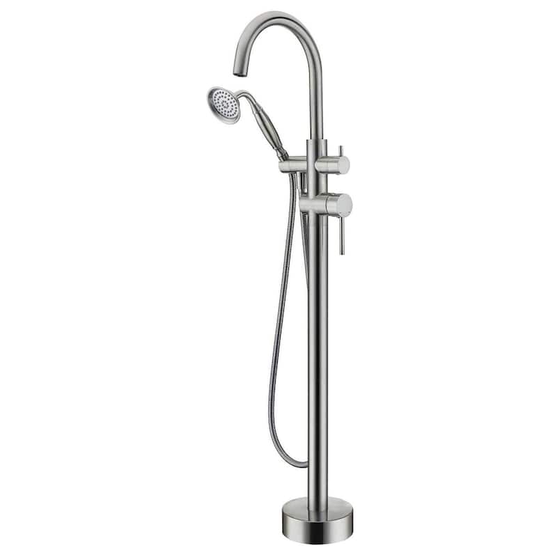 Tub Filler Freestanding Bathtub Faucet Floor Mounted Bathroom Tub Faucets With Hand Shower Modern Mixter Taps - Brushed Nickel