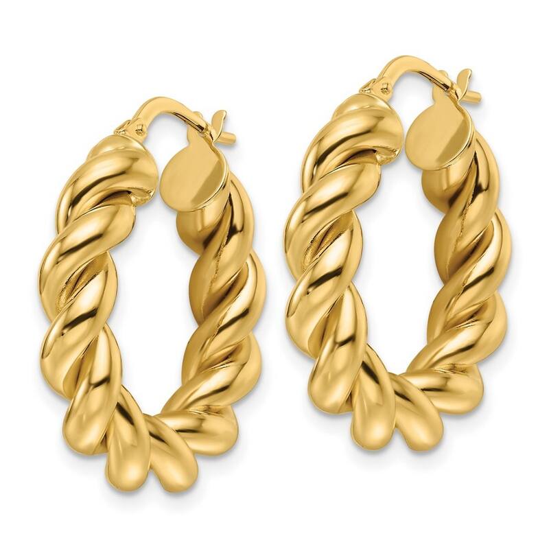 Curata 14k Yellow Gold Polished Hollow Twisted Round Hoop Earrings - 24.9x24.9mm