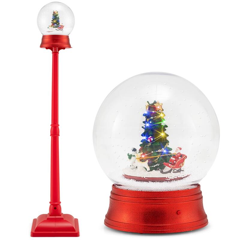 5 Ft Red Musical Christmas Street Lamp with Rotating Snow Globe Scene LED Lights and Holiday Tunes - 12.5" x 12.5" x 60.5"