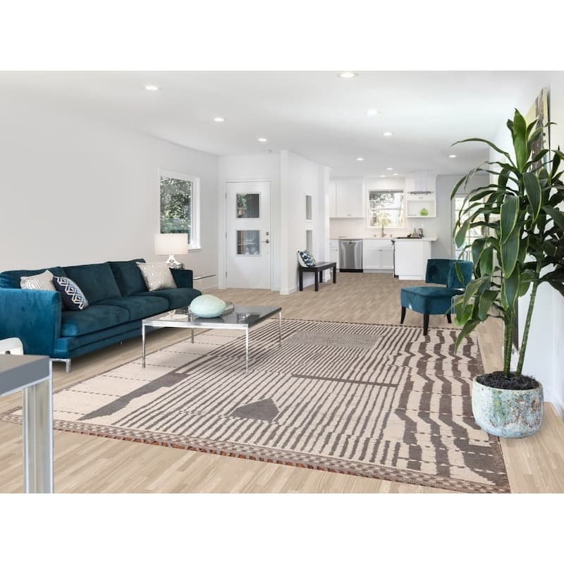 Striped Moroccan Oriental Area Rug Hand-Knotted Wool Carpet - 7'11"x 10'8"