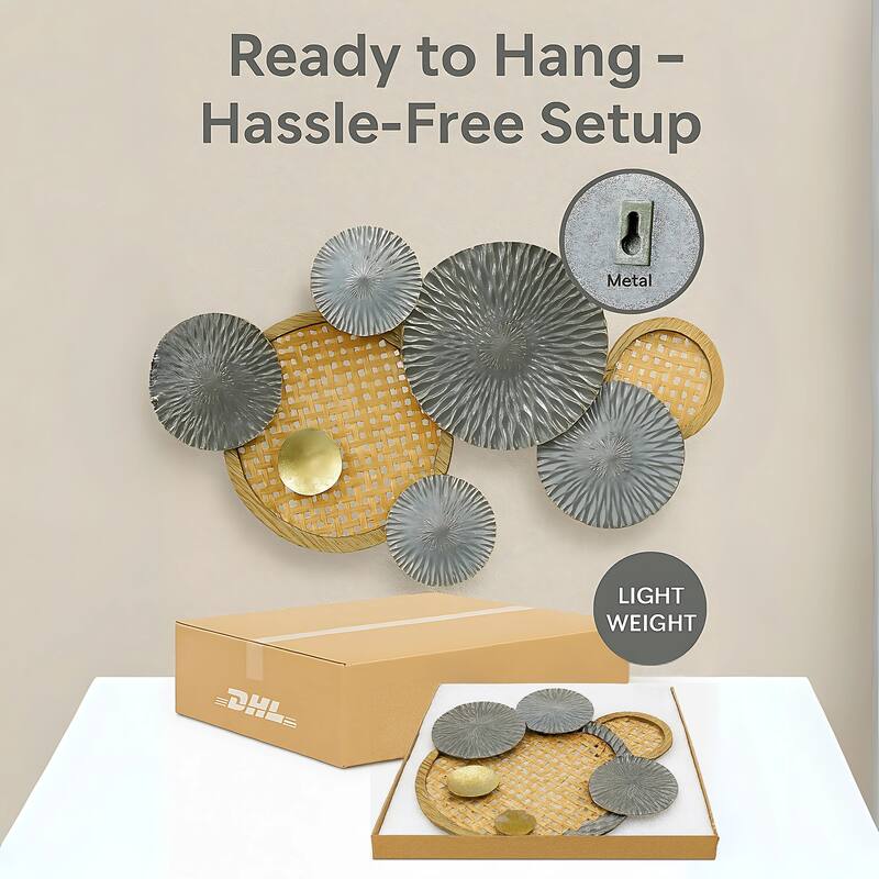 Gold Green Horizontal 3D Ring Metal Wall Art 35x19 Modern Decor