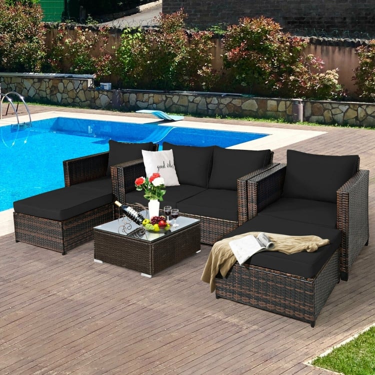5 Pieces Patio Cushioned Rattan Furniture Set - 50" x 30.5" x 29" (L x W x H)