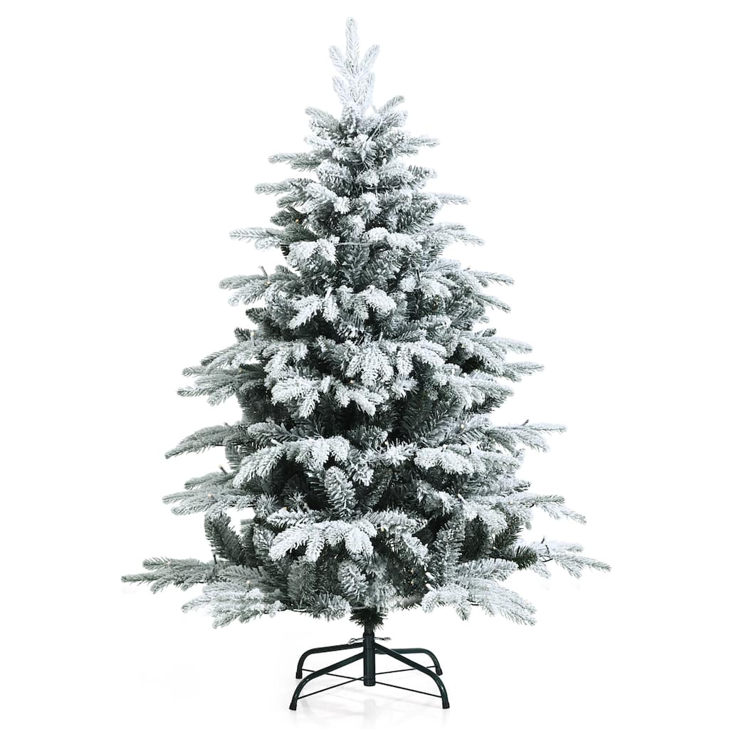 Gymax 4.5/6/7ft Snow Flocked Decoration Christmas Tree w/LED Lights &