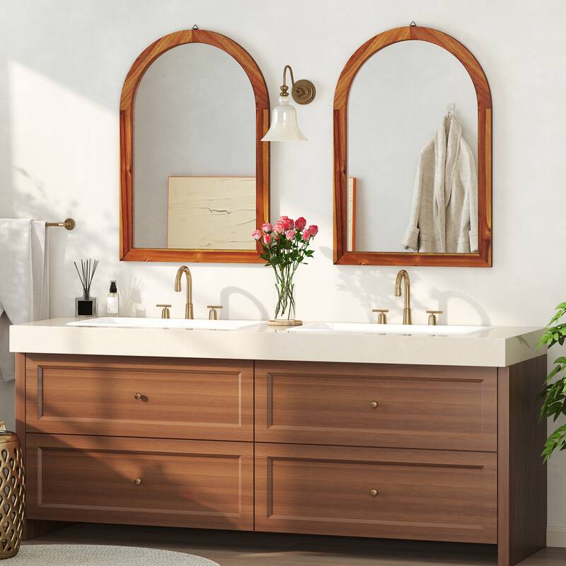 Gymax 24'' x 35'' Rustic Wall Mounted Decorative Mirror w/Solid Acacia