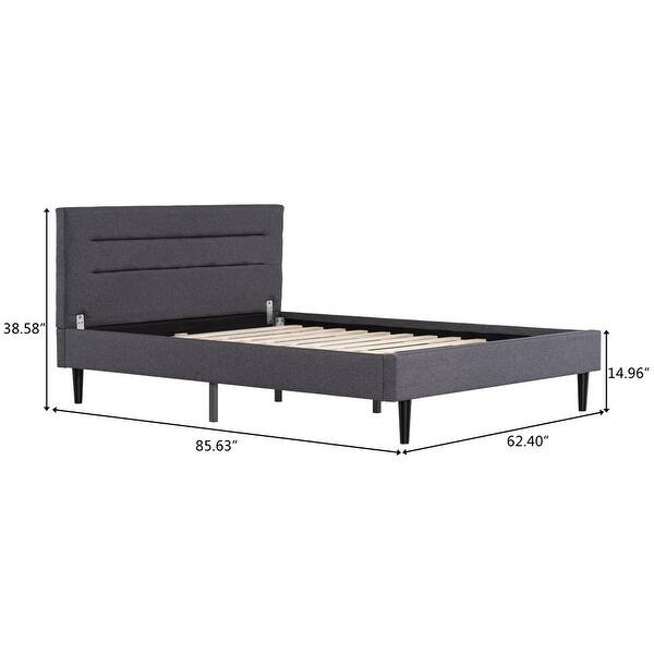 Upholstered Platform Linen Bed Frame Wood Slat Support With Headboard Full Queen Overstock 31993147