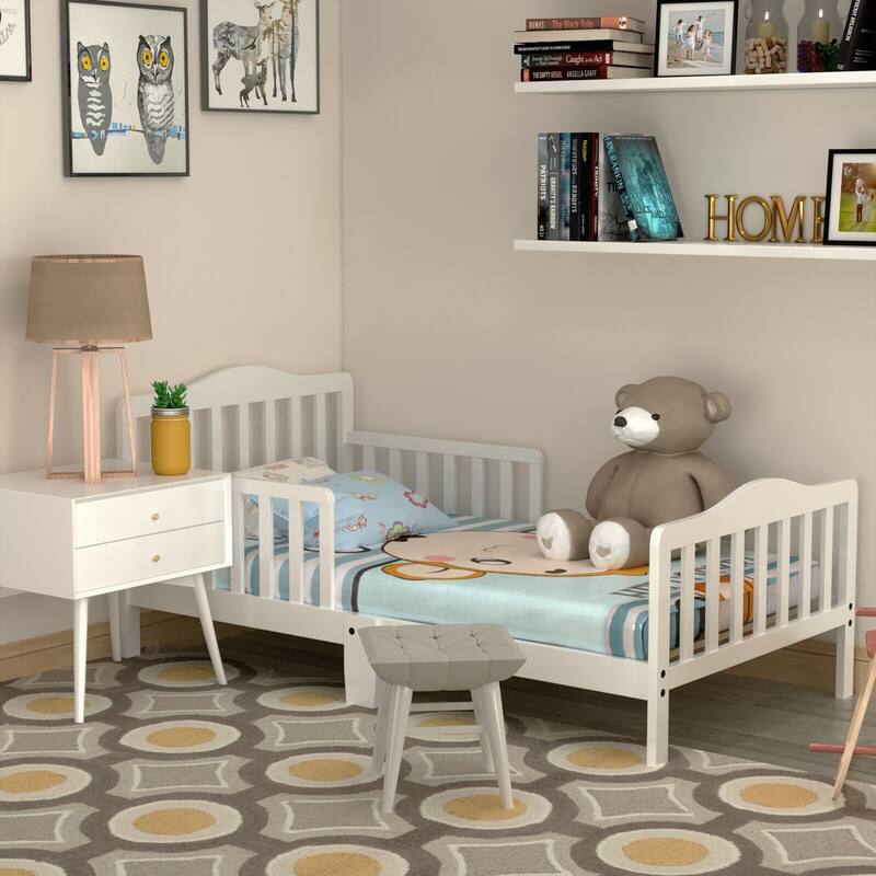 Costway Kids Toddler Wood Bed Bedroom Furniture w/ Guardrails - See Details