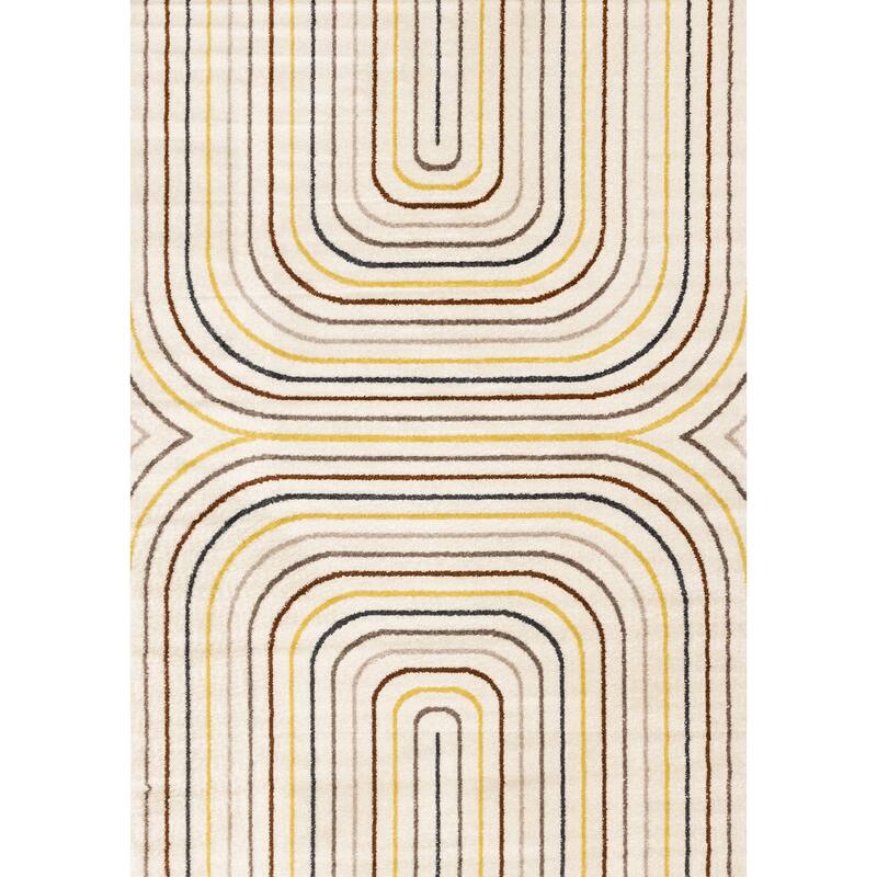 Cream Grey Multi-Colored Double Archway Area Rug
