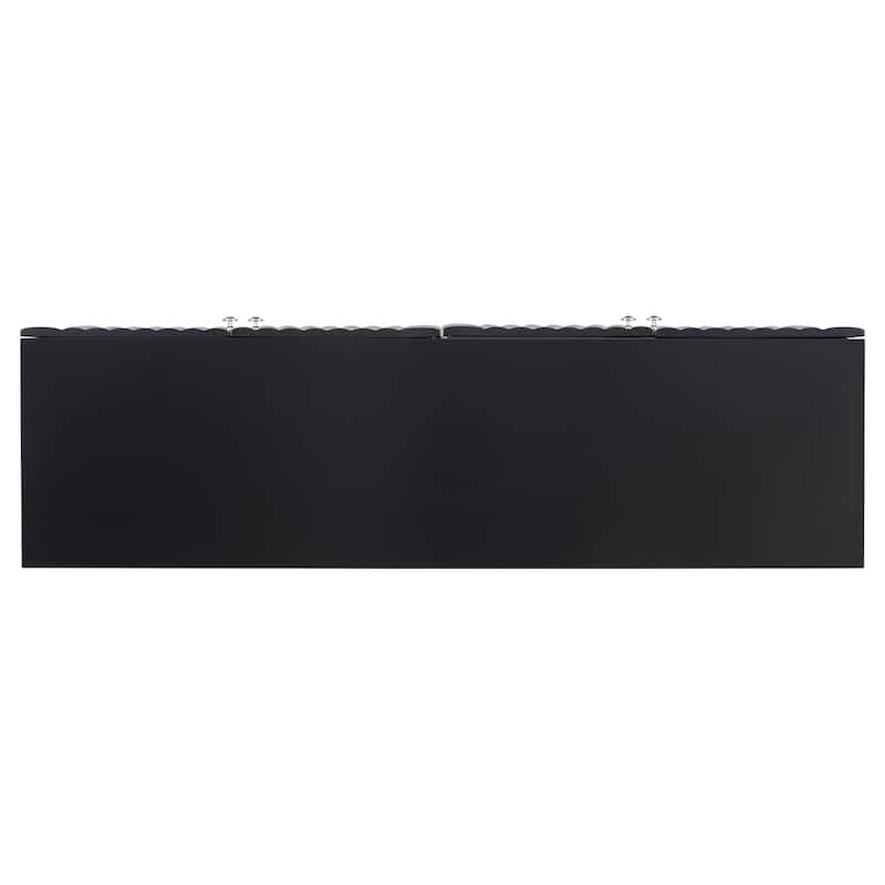 Rubber Wood 4 Door Sideboard with Wavy Pattern Doors and Cylindrical Legs, Storage Cabinet with Metal Door Handle