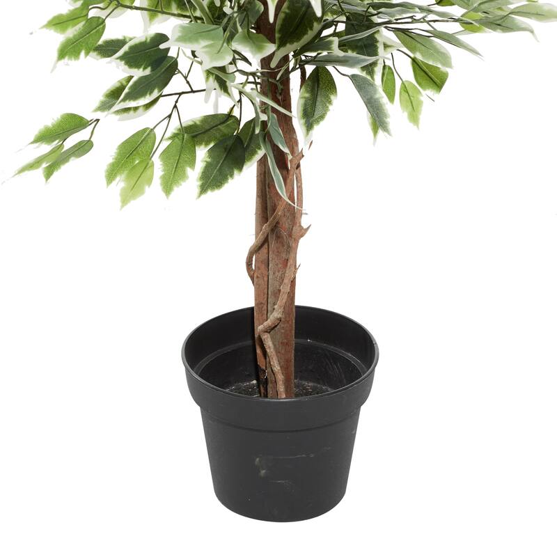 Green Faux Foliage Ficus Artificial Tree with Realistic Leaves and Black Plastic Pot