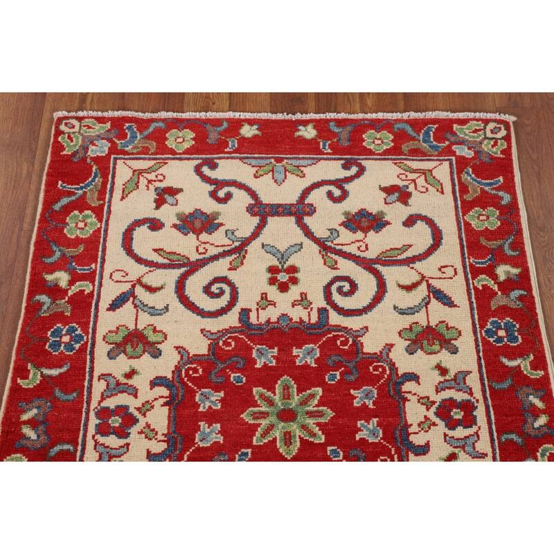 Kazak Accent Rug Hand-Knotted Floral Wool Carpet - 2'8" x 3'9"