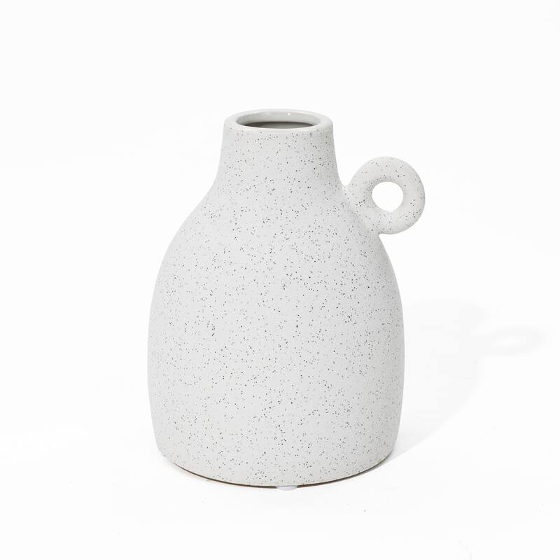White and Black Speckled Ceramic Round Vase (Single)