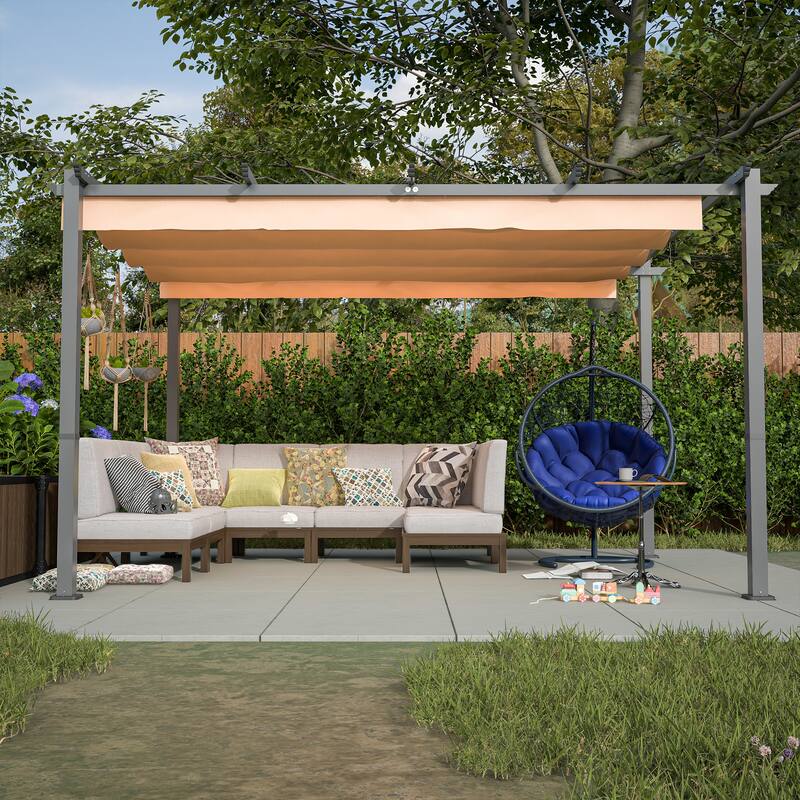 GDFStudio - Isabella Outdoor Aluminum Pergola with Retractable Canopy Shelter