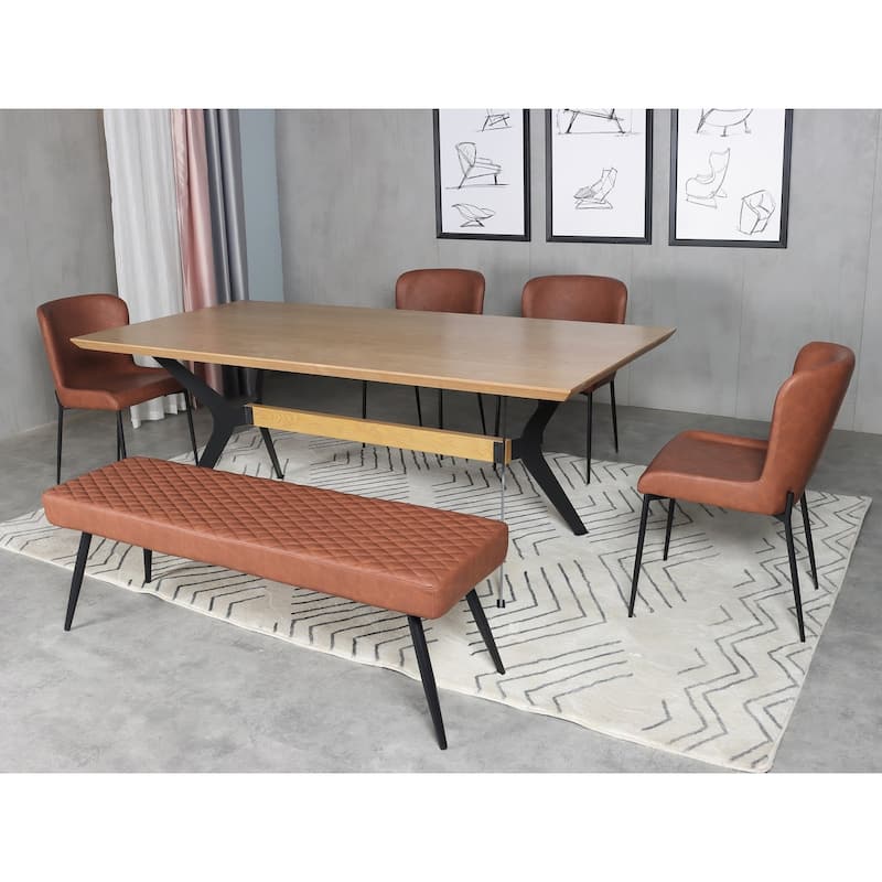 Dining Table with Veneer Top and Metal Black legs - Cherry