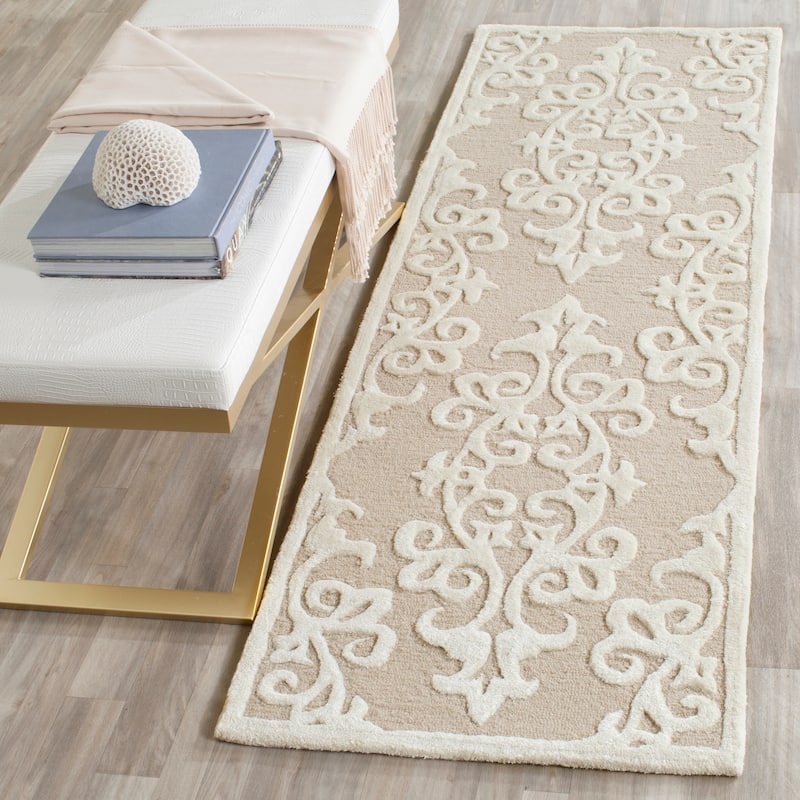 SAFAVIEH Handmade Bella Marilyne Modern Floral Wool Rug - 2'3" x 9' Runner - Sand/Ivory