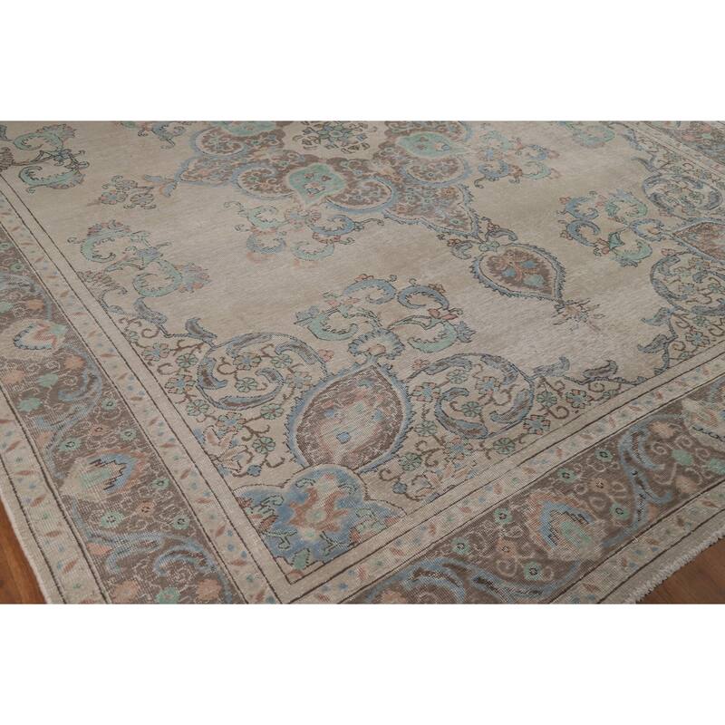 Traditional Tabriz Persian Rug Handmade Oriental Beige Wool Carpet - 8'11"x 11'3"