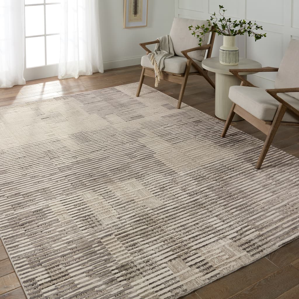 Genteel Striped Gray/ Cream Area Rug