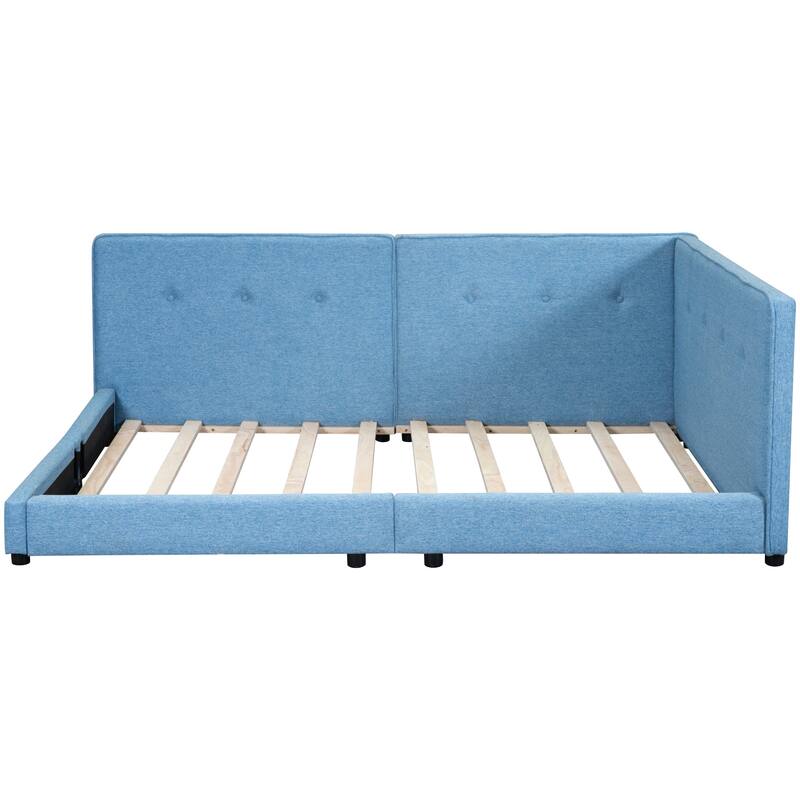 Queen Size Upholstered Platform Bed with USB Ports in Blue