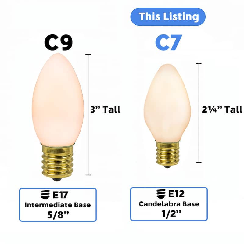 25 Pack C7 LED Outdoor Christmas Replacement Bulbs, Vintage, C7/E12 Base