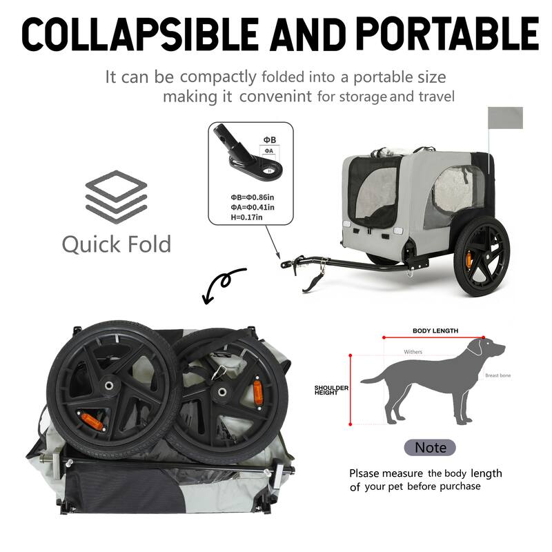 Outdoor Heavy Duty Collapsible Pet Bike Trailer with 16-Inch All-Terrain Wheels & Universal Hitch, Foldable Dog Carrier Cart