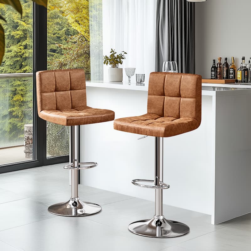 Yaheetech 2pcs Adjustable Modern Faux Leather Swivel Bar Chairs