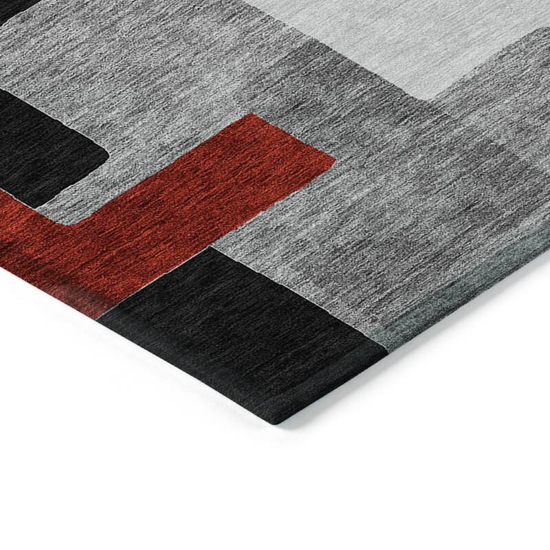Machine Washable Indoor/ Outdoor Contempoary Blocks Chantille Rug
