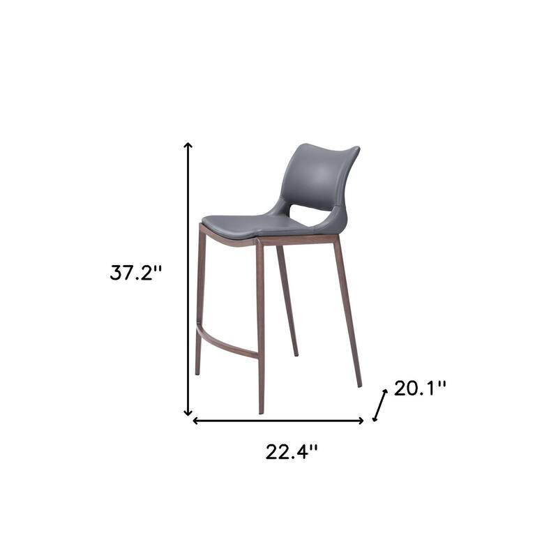 HomeRoots Set of Two 25" Dark Gray And Brown Faux Leather And Steel Low Back Counter Height Bar Chairs
