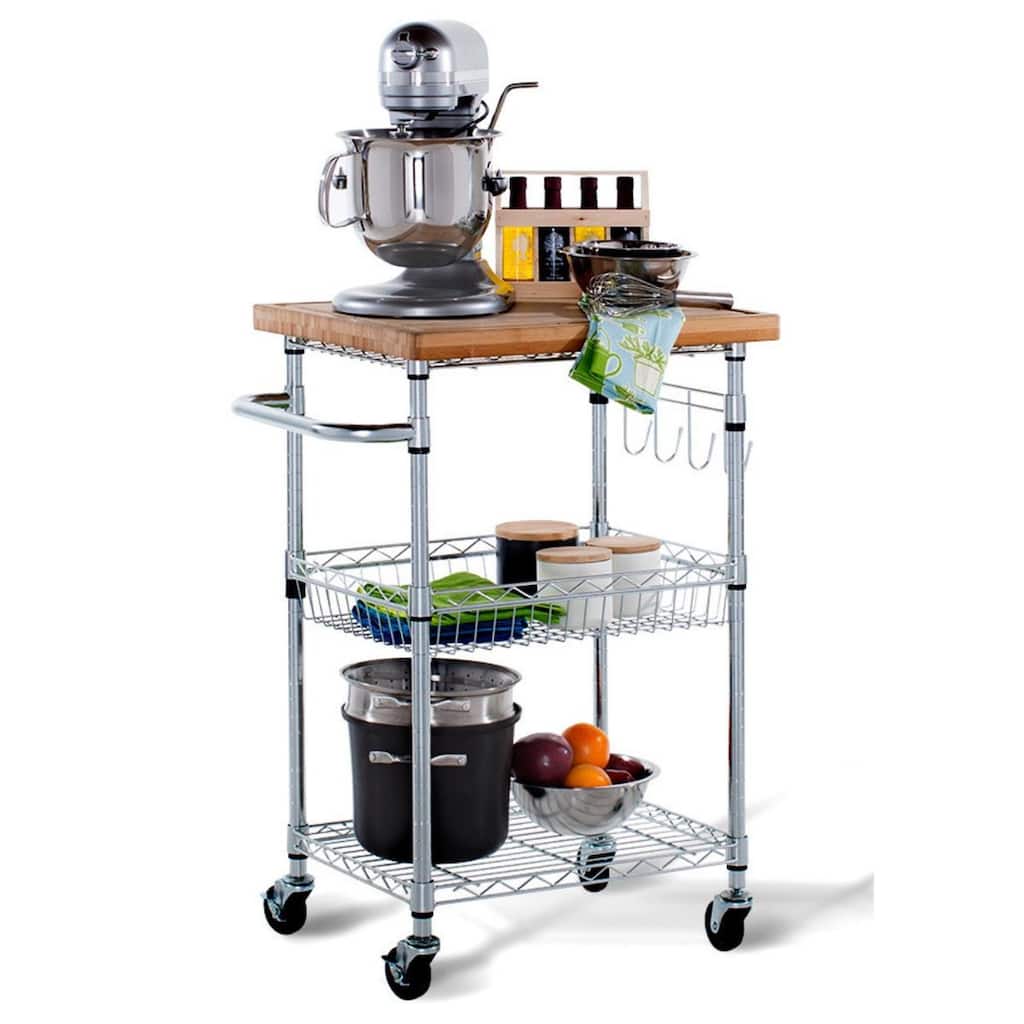 TRINITY EcoStorage® Bamboo Kitchen Cart, Chrome