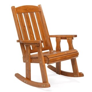 Wooden Rocking Chair Teak Color Fir Wood Vertical Backrest