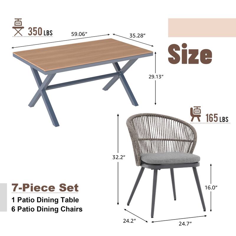 Outdoor 7-Piece Dining Chair with Shell-Shaped backrest and Table Set