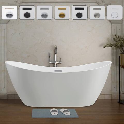 Vanity Art White Acrylic 70.5-inch Freestanding Soaking Bathtub