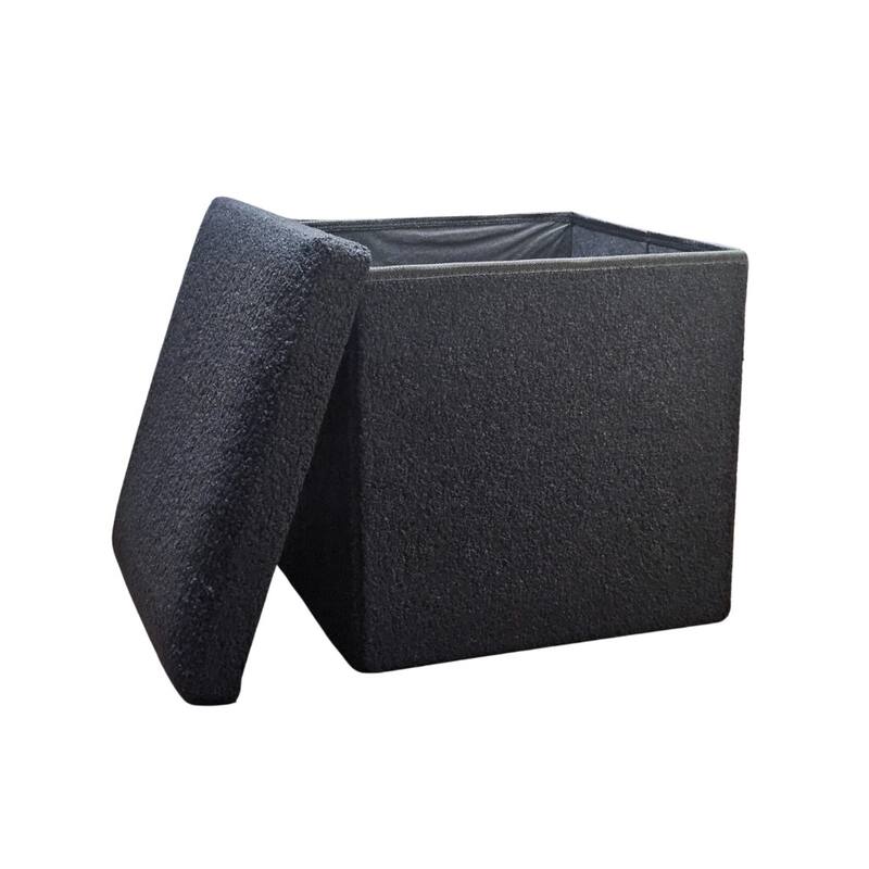 HomeRoots 12" White Boucle Cube Storage Ottoman