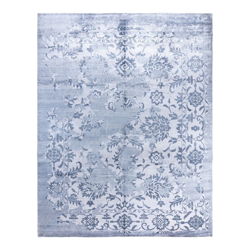 Modern One-of-a-Kind Hand-Knotted Area Rug, Blue - 9' 4" x 12' 1"