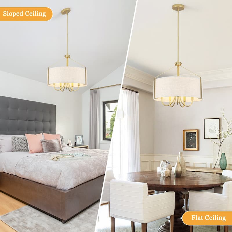 18.35inch 5-Light Modern Adjustable Height Chandelier Metal Frame with Shade for Multiple Spaces