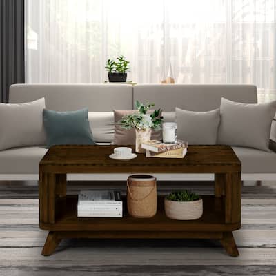 Rectangular Wood Coffee Table, 41.5-Inch Coffee Table with Solid Wood Legs, Wood Center Table Tea Table with Open Storage Shelf