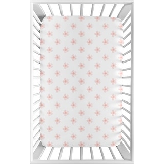 Pink White Flower Blossom Baby Girl Fitted Mini Portable Crib Sheet - Blush Shabby Chic Farmhouse Daisy for Watercolor Floral