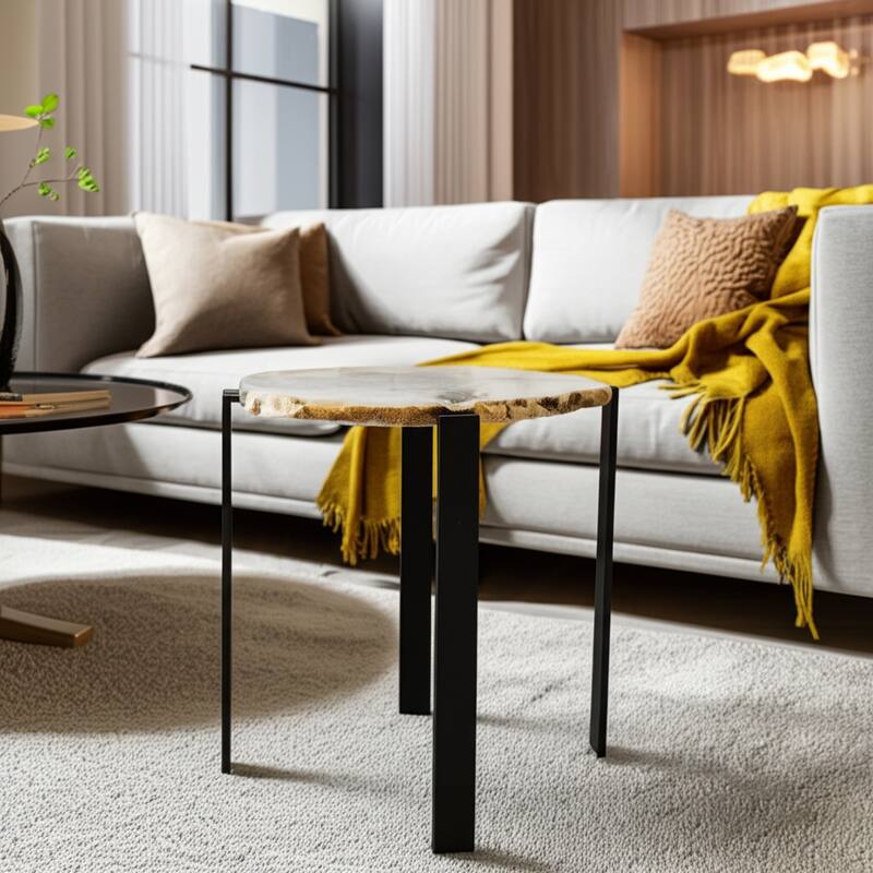 Stone Agate Accent Table Contemporary Round Modern Design - 20" Black - 18" x 14.25" x 20" - Marble - 18" x 14.25" x 20" - Black/ White