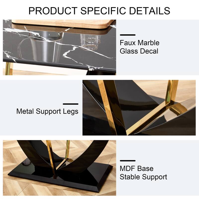 Modern minimalist and luxurious black imitation marble texture dining table rectangular office desk. Game desk