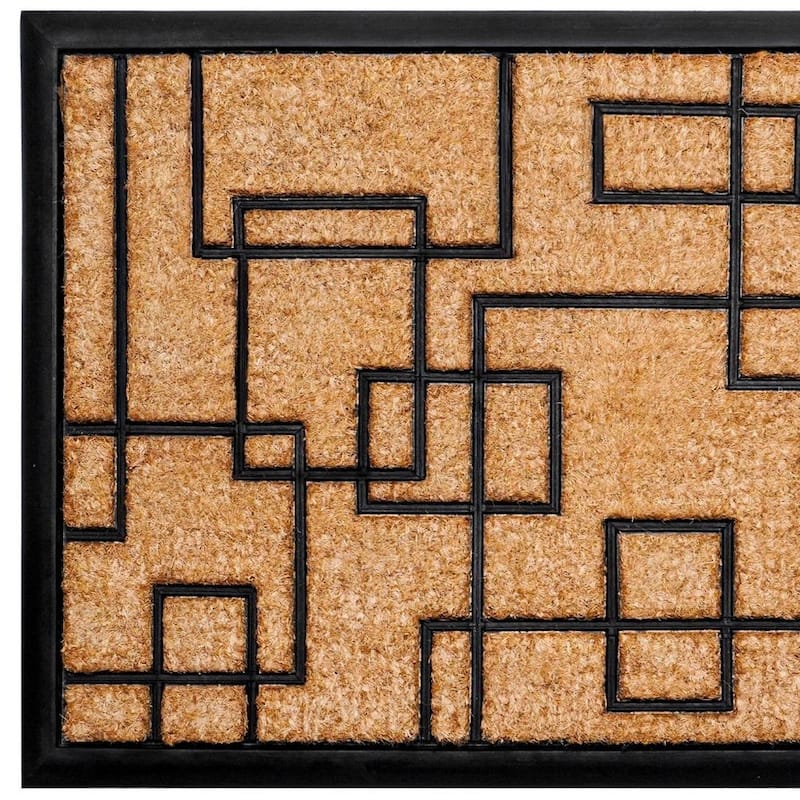 HomeRoots 24" X 36" Natural and Black Coir Geometric Outdoor Door Mat - 24.00' X '36.00