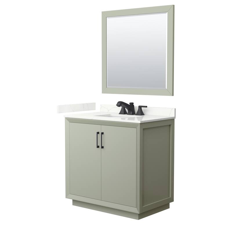 Wyndham Collection WCF414136S-QTZ-US3M34 Strada 36" Free Standing - Light Green / Giotto Quartz Top / Matte Black