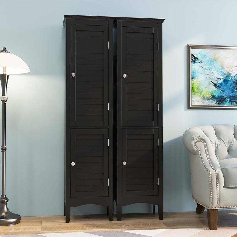 Costway Tall Bathroom Floor Cabinet Narrow Linen Tower with 2 Doors & - See Details