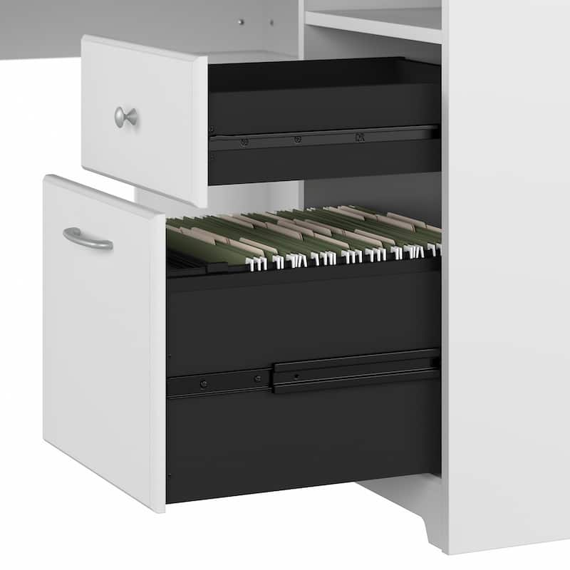Cabot 60W L-Desk with Hutch and 5 Shelf Bookcase by Bush Furniture