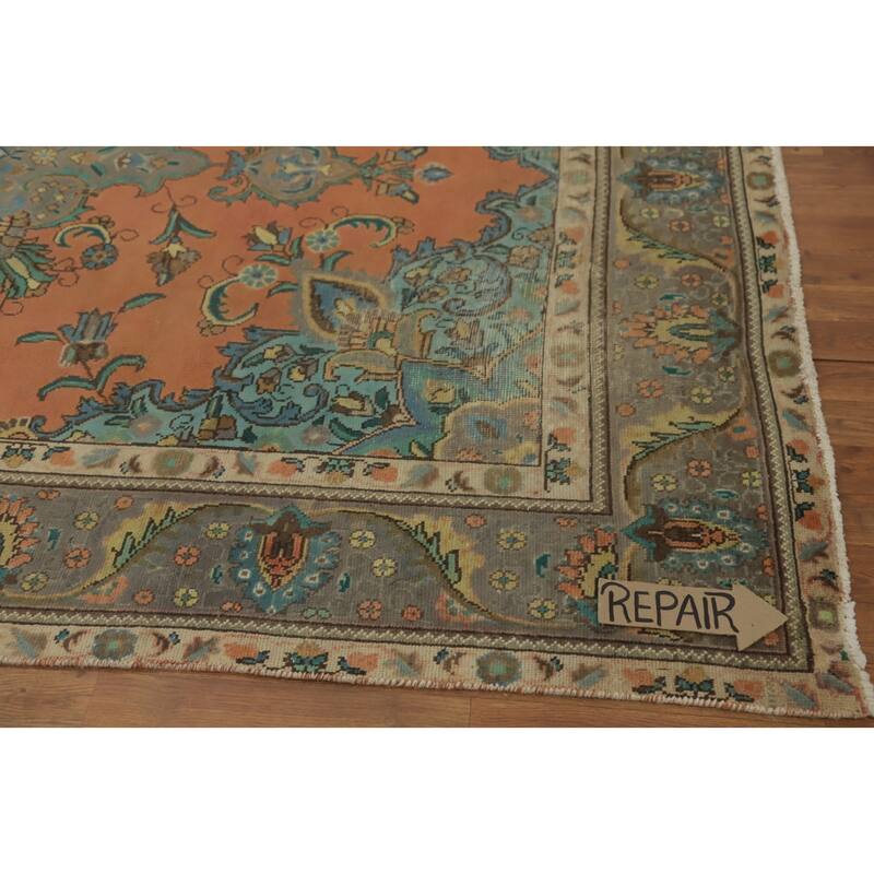 Hand Knotted Oriental 100% Wool Carpet Traditional Medallion Coral Tabriz Area Rug - 9' 10'' X 6' 6''