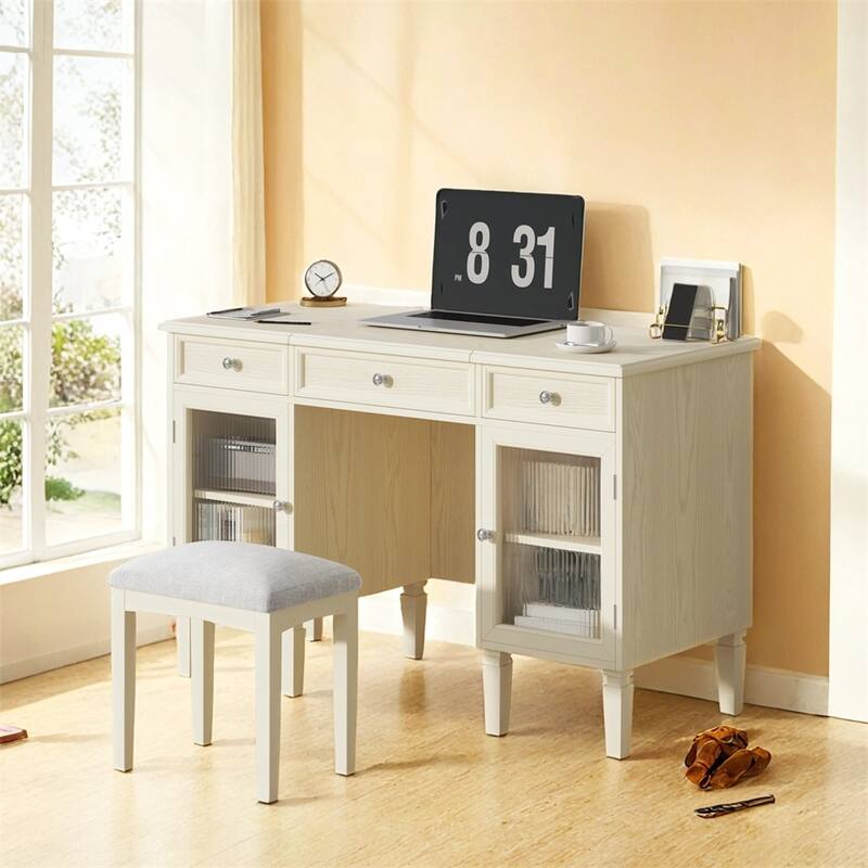 2-in-1 Vanity Desk with Flip-Top Mirror,Dressing Table Set with Drawer